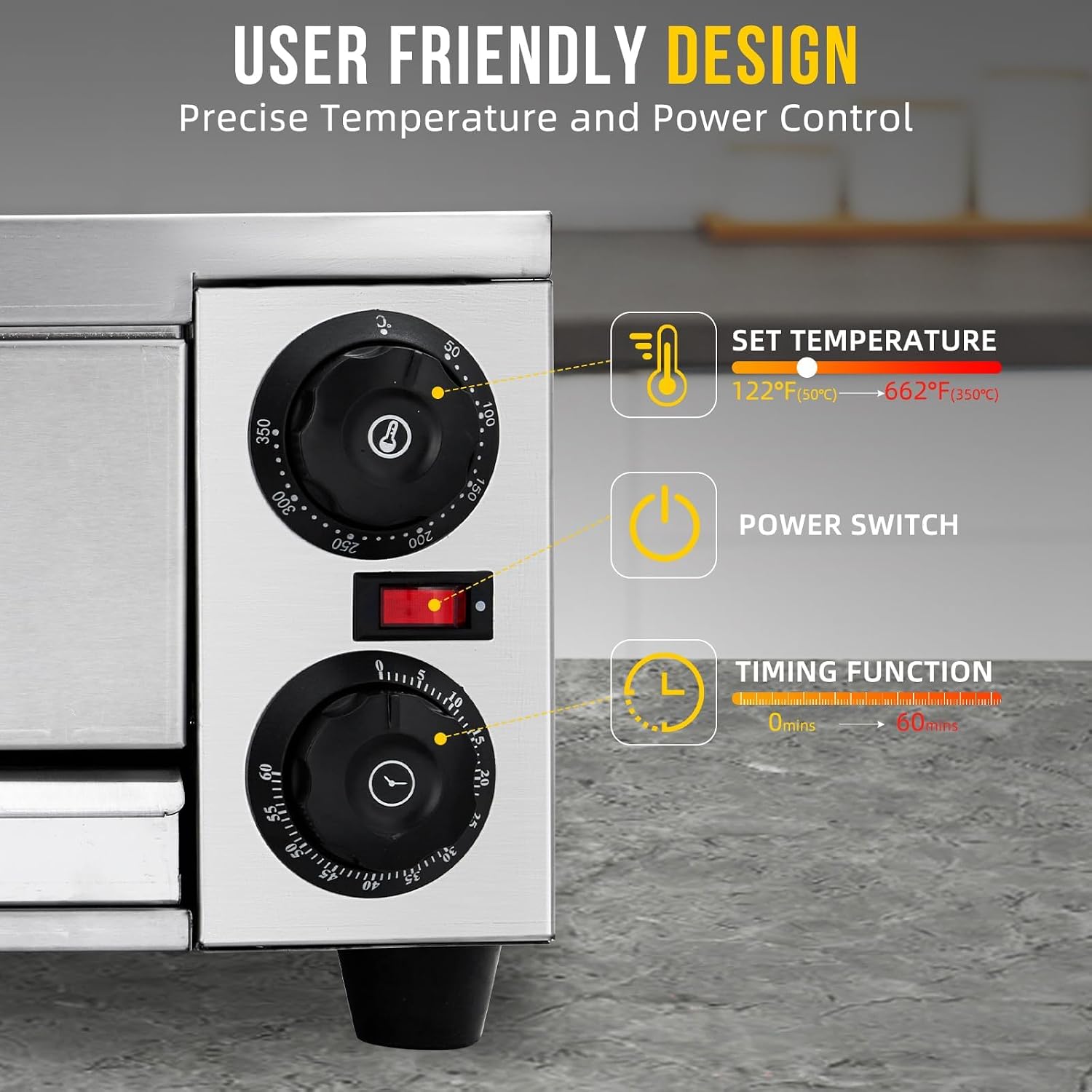 16 Inch Indoor Electric Pizza Oven, 1300W Commercial Countertop Pizza Maker, Stainless Steel Pizza Baker with Grilling Rack & Removable Crumb Tray for Home Kitchen and Restaurant