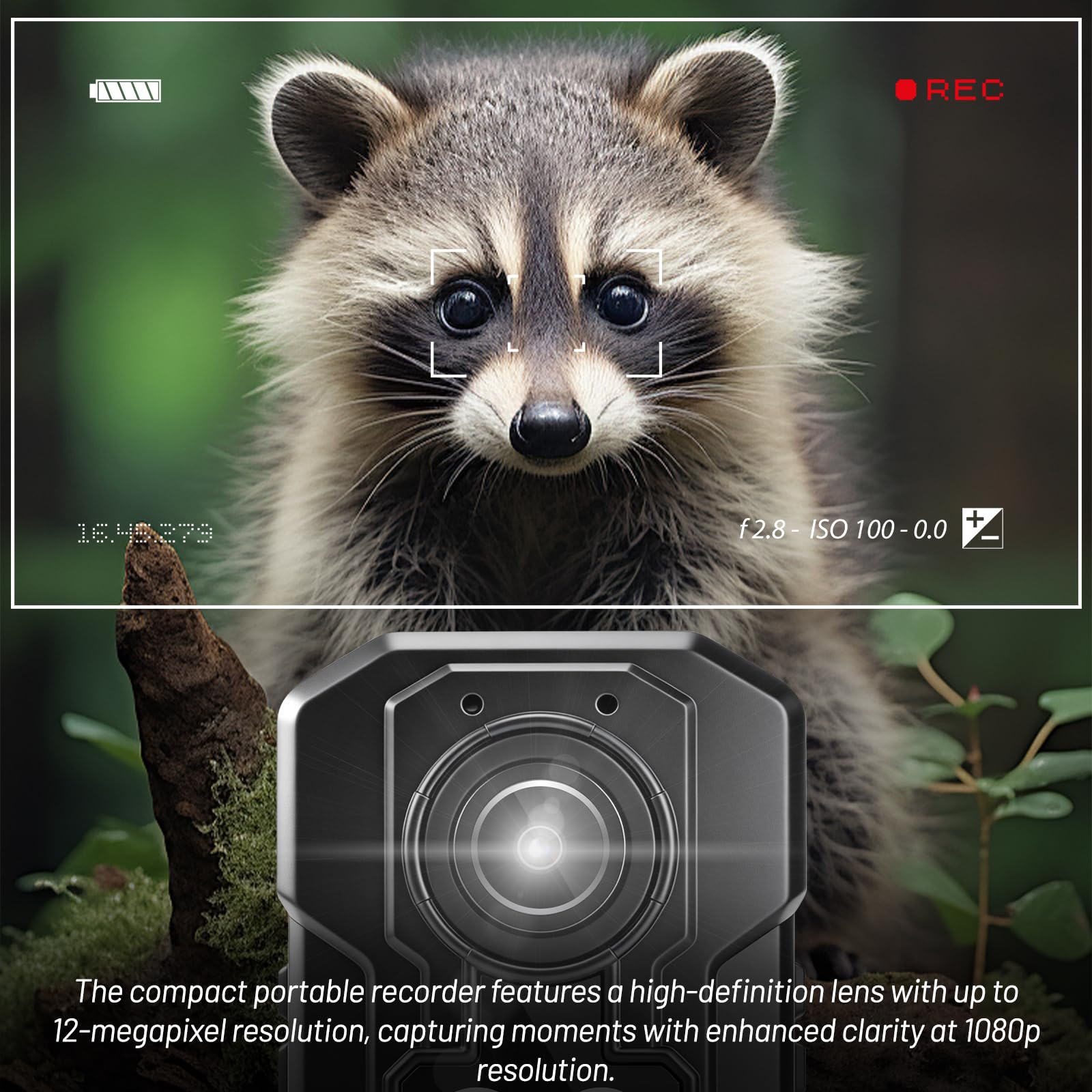 1080P Telecamera Sportiva per Attività All'aria Aperta 12 Megapixel Foto Trappola per Animali Portatile da Indossare Fotocamera 360 grad HD Visione