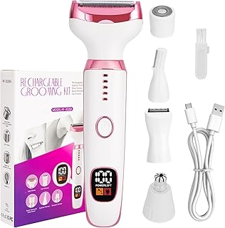 Rasoir Electrique Femmes, 5 en 1 Tondeuse Electrique, Bikini, Aisselles, Jambes, Sourcils et nez Rasoir sec et Humide sans Douleur, USB Rechargeabl