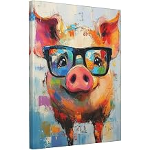 Graffiti Pig Canvas Wall Art Colorful Banksy Pig Pictures Pop Art Painting Funny Pigs Prints Modern Animal Artwork for Bathroom Living Room Bedroom Office Framed Wall Decor 12"x16"
