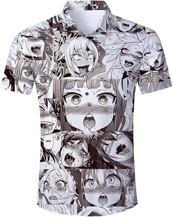 Amazon Fromdream Ahegao Tシャツ メンズ アニメ オタク ボタンエンド ブラウス 3d リアル ハワイアン トロピカル 水着 バケーション トップス Us サイズ Large カラー グレー Tシャツ カットソー 通販