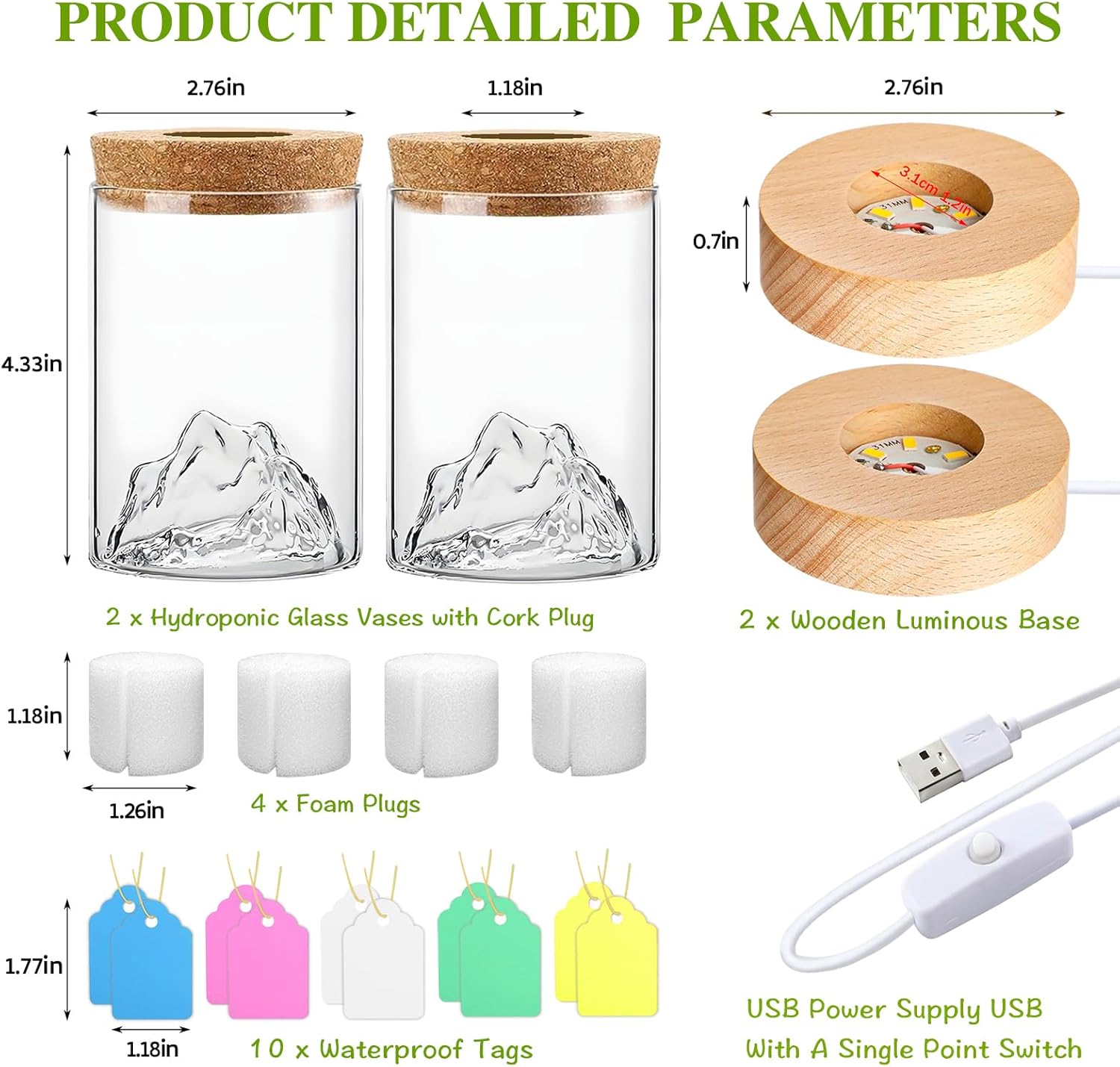 2Pcs Plant Propagation Station with Mountain-Shaped Bottom - Hydroponic Glass Vases, Wooden Base with Lighting, Terrarium Jars for Indoor Growing, Desktop Vivarium, Ideal Gifts for Plant Lovers - Image 5