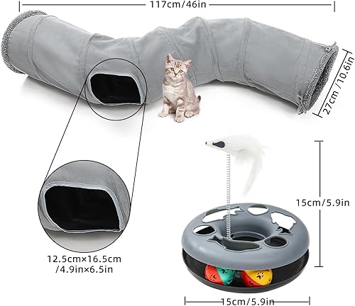 Miniatura 2 de Túnel para gatos, juguete para gatos de interior, juguete de pista de rodillo, tubo de juego plegable en forma de S, laberinto de 10.5 pulgadas de