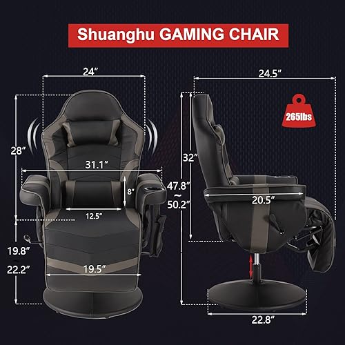 Miniatura 3 de Consofa Silla de juegos con reposapiés, silla de masaje para juegos, reclinable de piel sintética con altura ajustable, silla de juego giratoria con