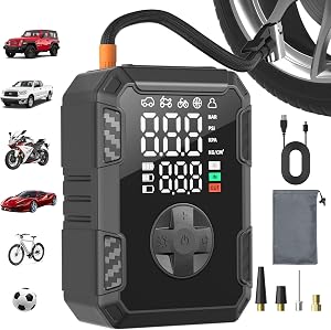 Oasser Tire Inflator Portable Air Compressor 150PSI Cordless Tire Pump Electric Air Pump for Car Tires Motorcycle Bike Ball with LCD Display, LED Light, USB Port, 4 Nozzle Adapters, Storage Bag