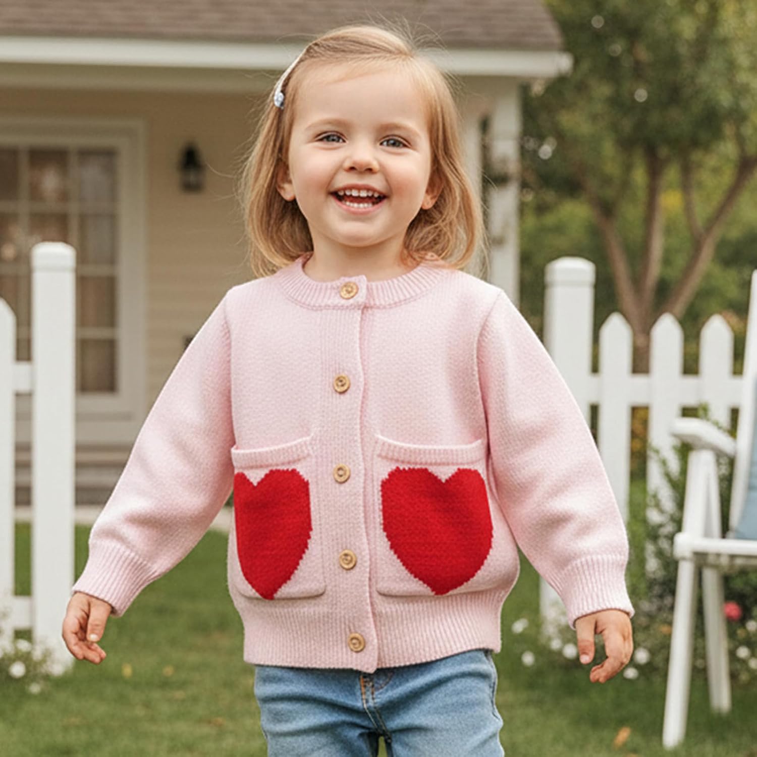 Baby Girl Valentine's Day Outfits Button Down Sweater Heart Print Knit Cardigan Sweaters Toddler Newborn Clothes