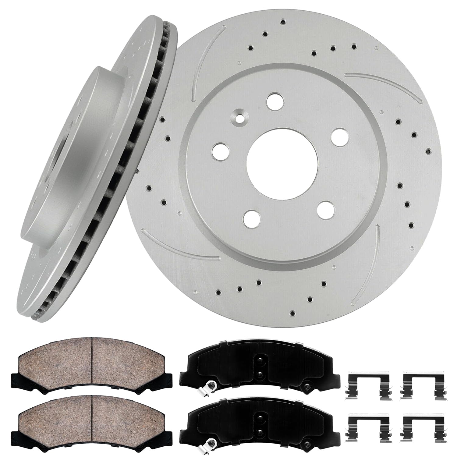 11.93" Front Brake Kit Replacement for 2006 2007 Chevrolet Monte Carlo, 2006 2007 2008 2009 2010 2011 2012 2013 Chevy Impala, 2014 2015 Impala Limited Brakes, Drilled Slotted Rotors Pads