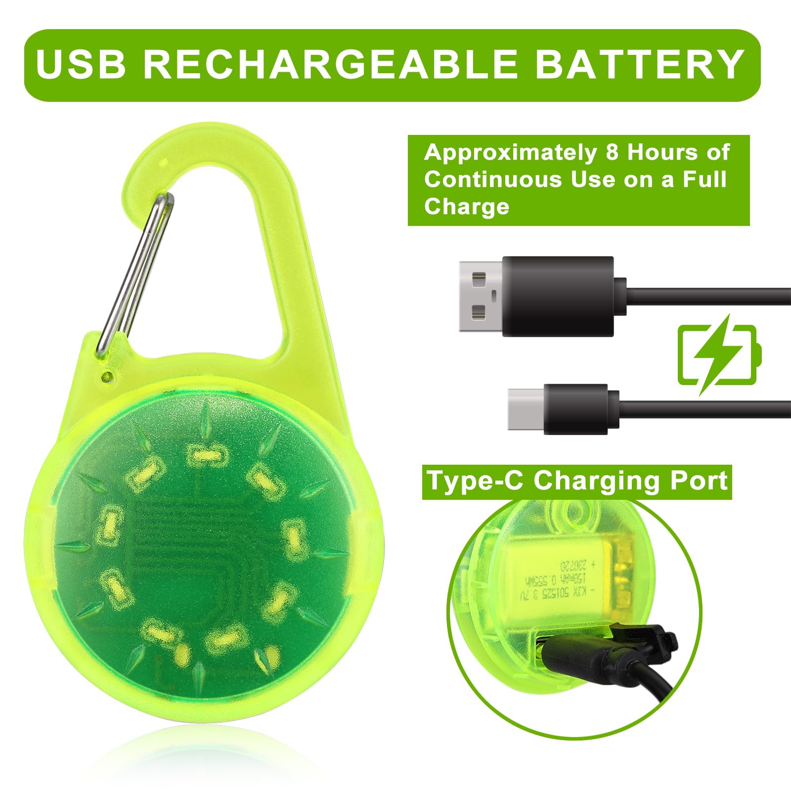 QianFan Dog Collar Light - 2 Pack Clip on Light Up Dog Collars, LED Safety Light for Dog Walking Hiking Running Jogging (Green) - Image 3