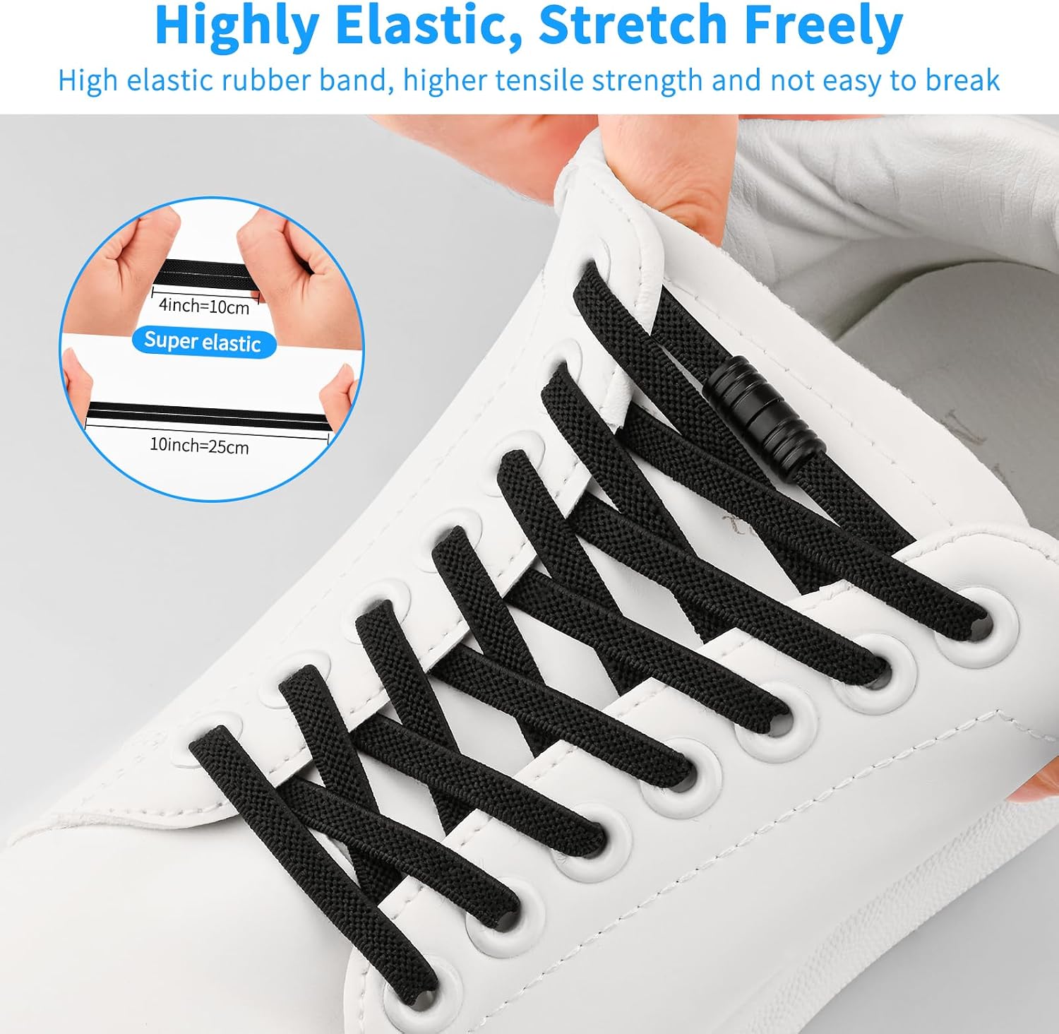 Vancle 2 Pairs Elastic Shoe Laces, No Tie Shoelaces Fits for Adults & Kids