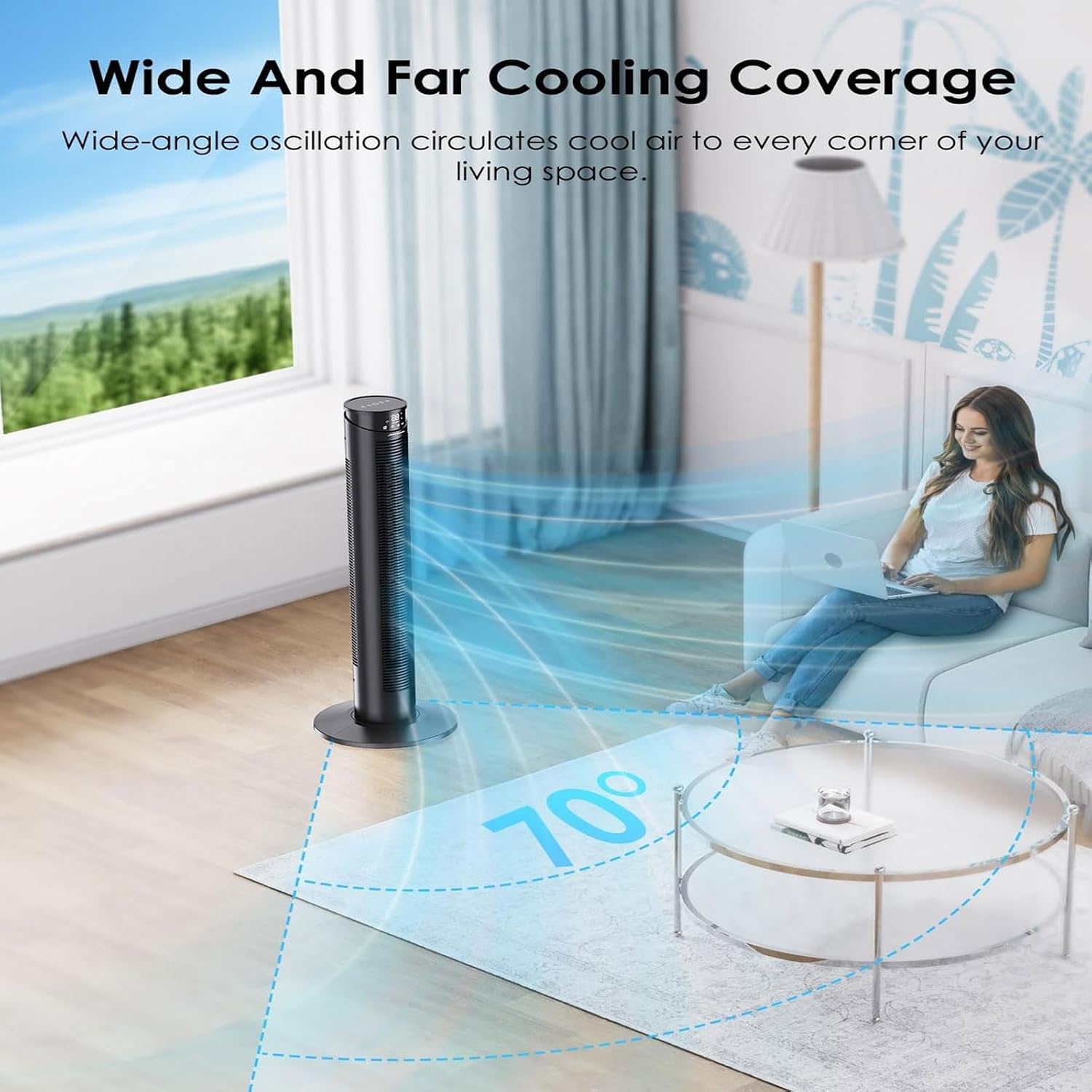 タワーファン、部屋全体振動タワーファン、スマートサイレントタワーファン、寝室用強力電動冷却ファン、ホームオフィス用静音ファンタワー、 【ペルチェ】