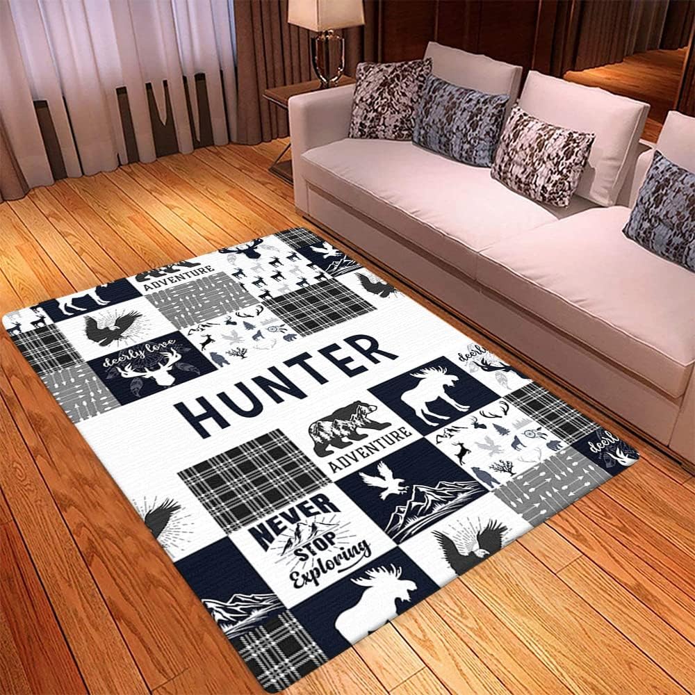 ENCYCOM Personalized Navi Woodland Area Rug, Playmat with Custom Kid Name, Wild Adventure Rug, Deer Play Mat, Kid Rug Play Mat, Woodland Theme Nursery