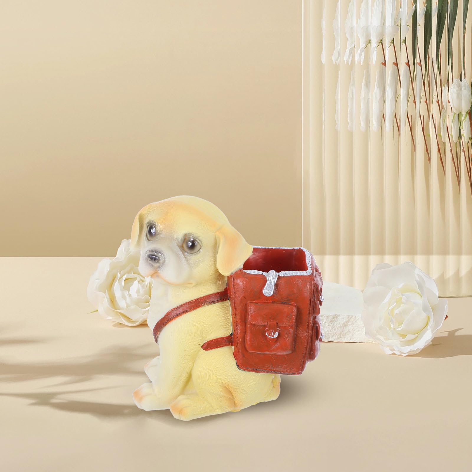 Ciieeo Portapenne Scrivania in Resina a Forma di Cane da Riporto Marrone, Decorazione Graziosa e Compatta per Ufficio, Organizzatore Cancelleria Versatile per Casa e Studio