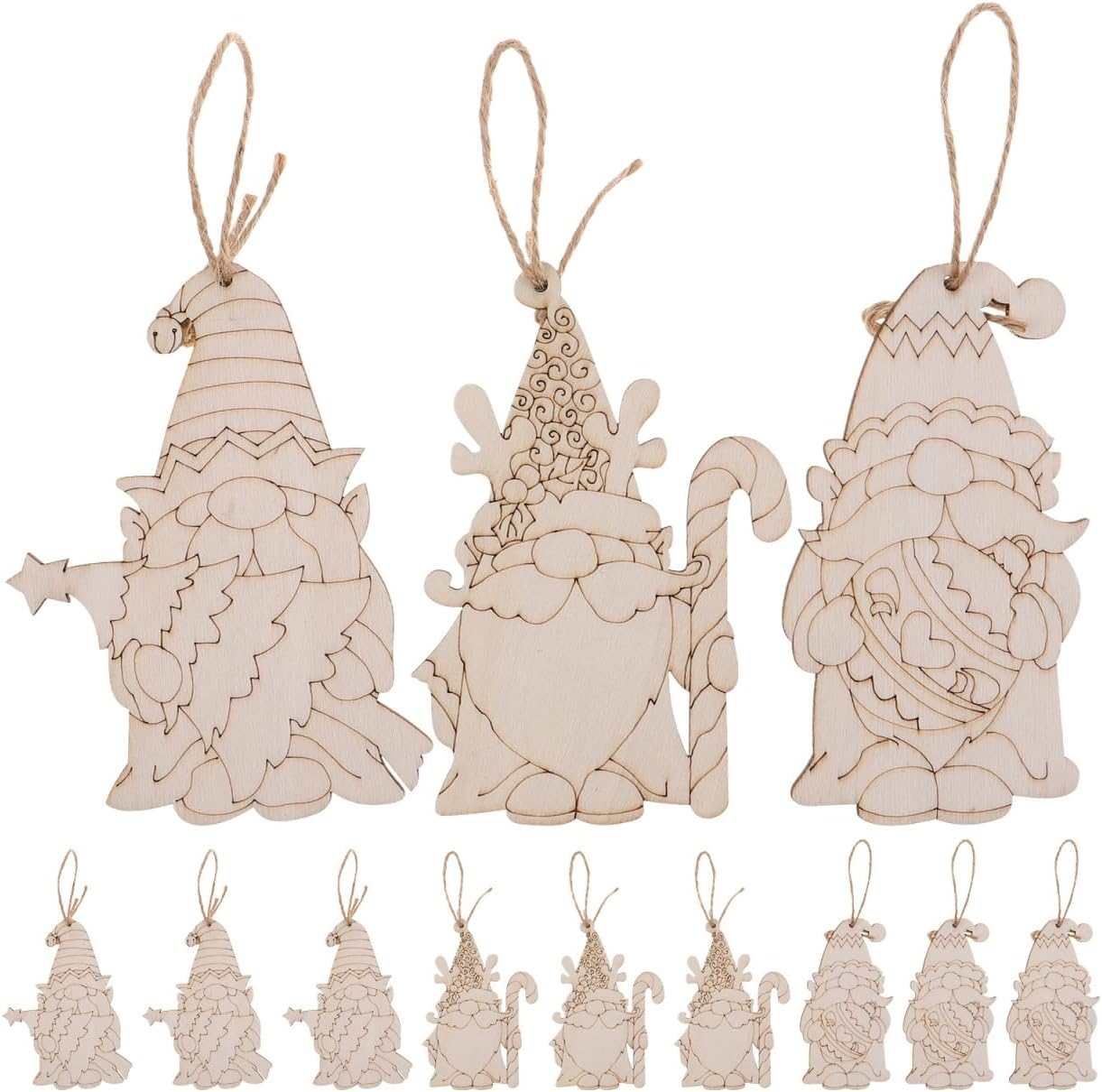 HANABASS 30Pcs Wooden Gnome Ornaments for DIY Painting 5.1 Inch Blank Christmas Dwarf & Elf Craft Decorations with Jute Twine for Holiday Home Decor
