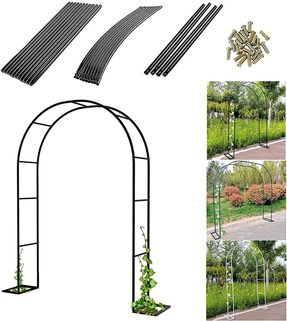Entryway Garden Arch Arbour Metal Pergola Arbor, W180xh220cm W240xh220cm Strong Anti-Rust Tubular Trellis, for Climbing Plants Bridal Party Decoration,White,W2.4M*H2.2M