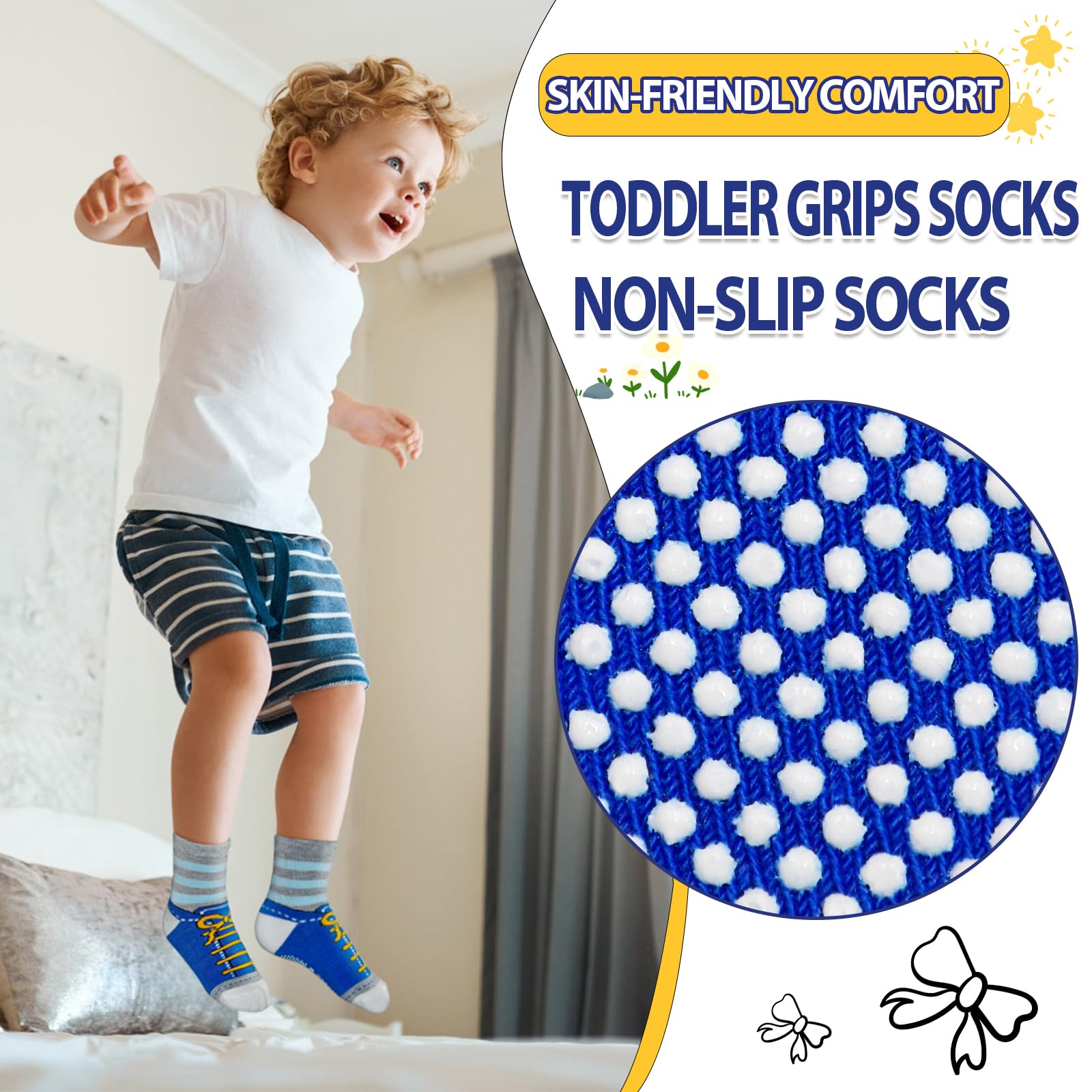 HYCLES Anti Slip Toddler Socks, 12 Pairs Non-Skid Cotton Grip Kid Socks for 1-7T Boy Girl 6-12 Month Baby, B.carton Style, 5-7 Years 1