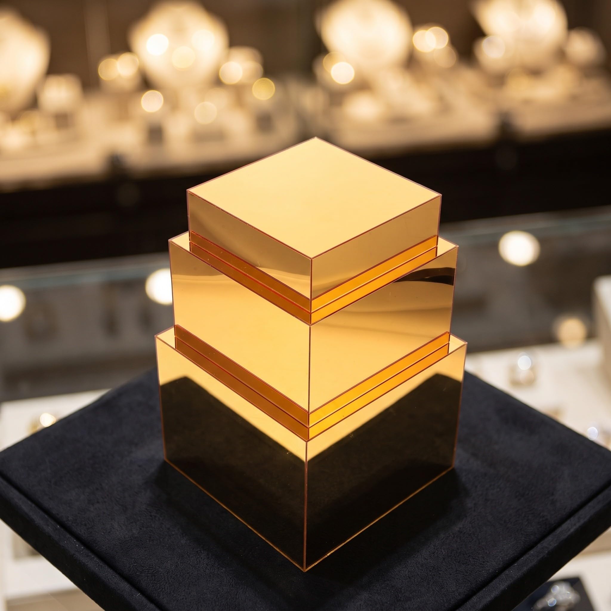 3 Stück Goldener Acryl Etagenständer mit Spiegelfläche für Desserts