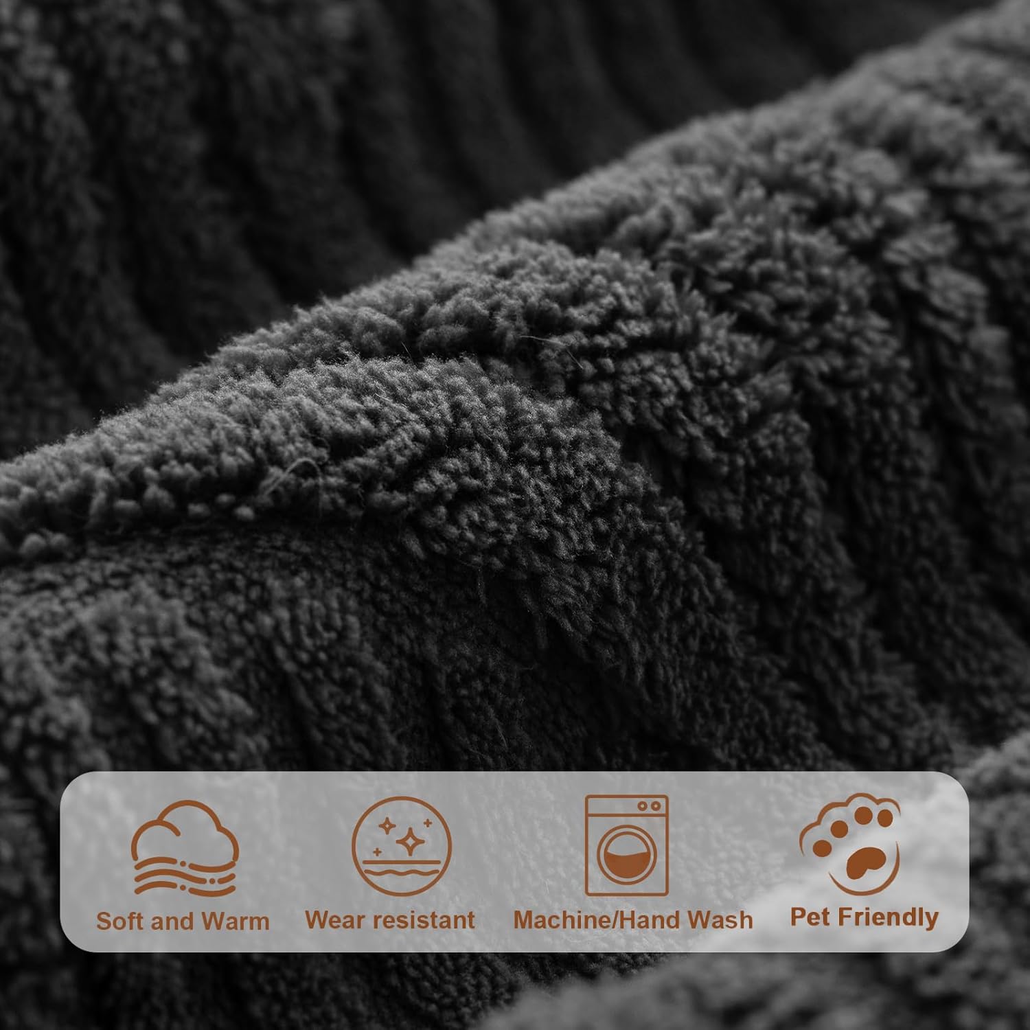 Solid Soft Couch Cover Washable, Non Slip Plush Sectional Sofa Covers for 3 Cushion Couch Sofa L Sharped Sofa Slipcover, Furniture Protector for Pets (1 PCS 36"x63" Dark Grey)