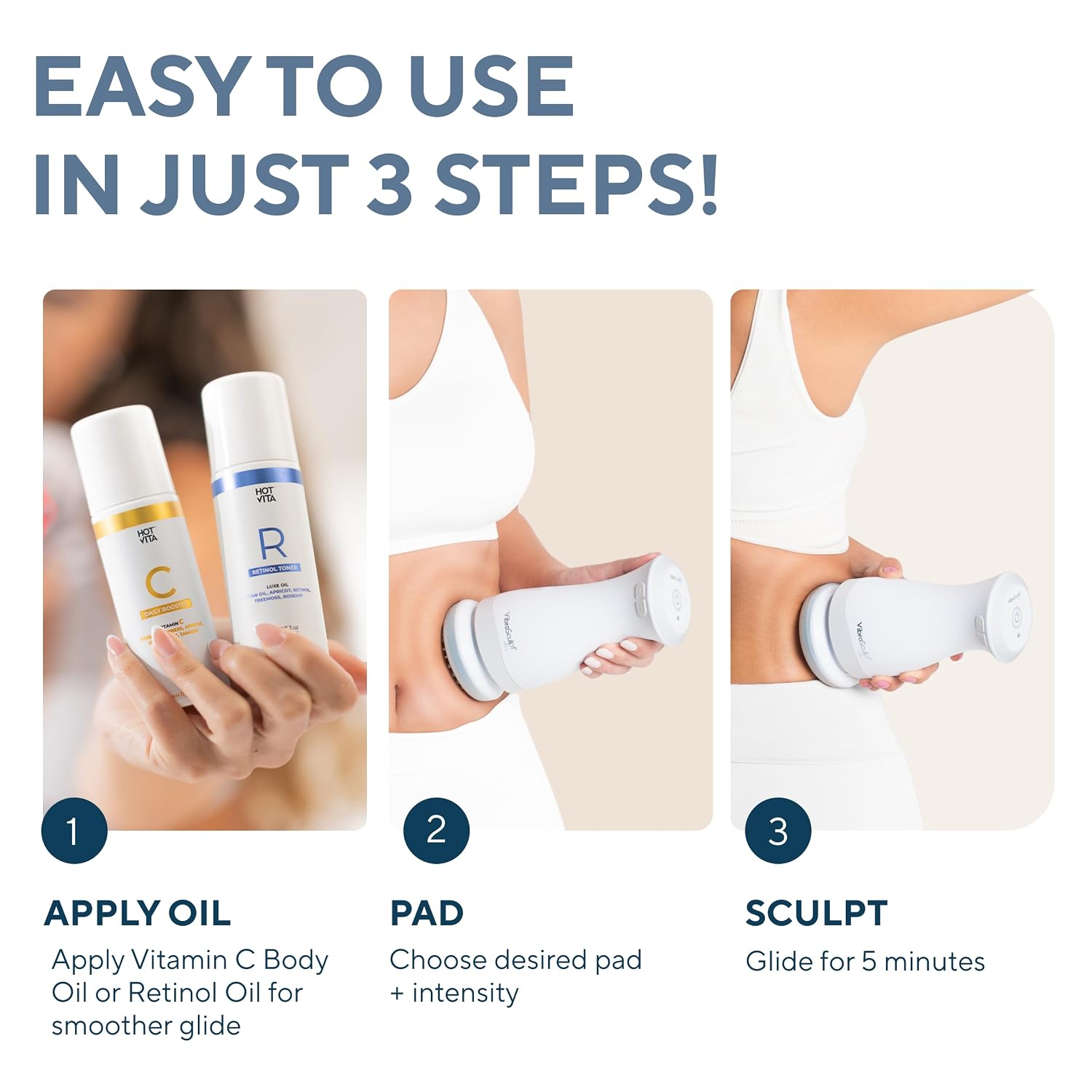 Vibro Sculpt Pro Bundle with Pro Pads Vitamin C Retinol – Complete Sculpting Massager Kit Retinol and Vitamin C for at-Home Contouring – Full Sculpting Bundle Vitamin C Retinol Included