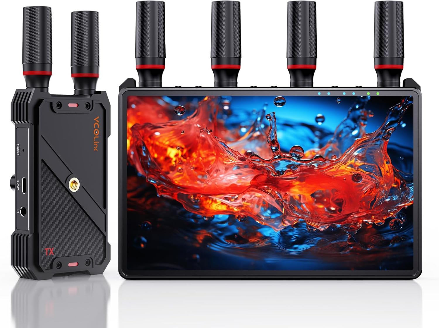 Wireless HDMI Video Transmitter and Receiver: 1 to 5 RX with 7" Monitors, Loop Out, IR Remote, 1312ft Stable Clear Signal & Low Latency for Camera, Filming, Live Stream