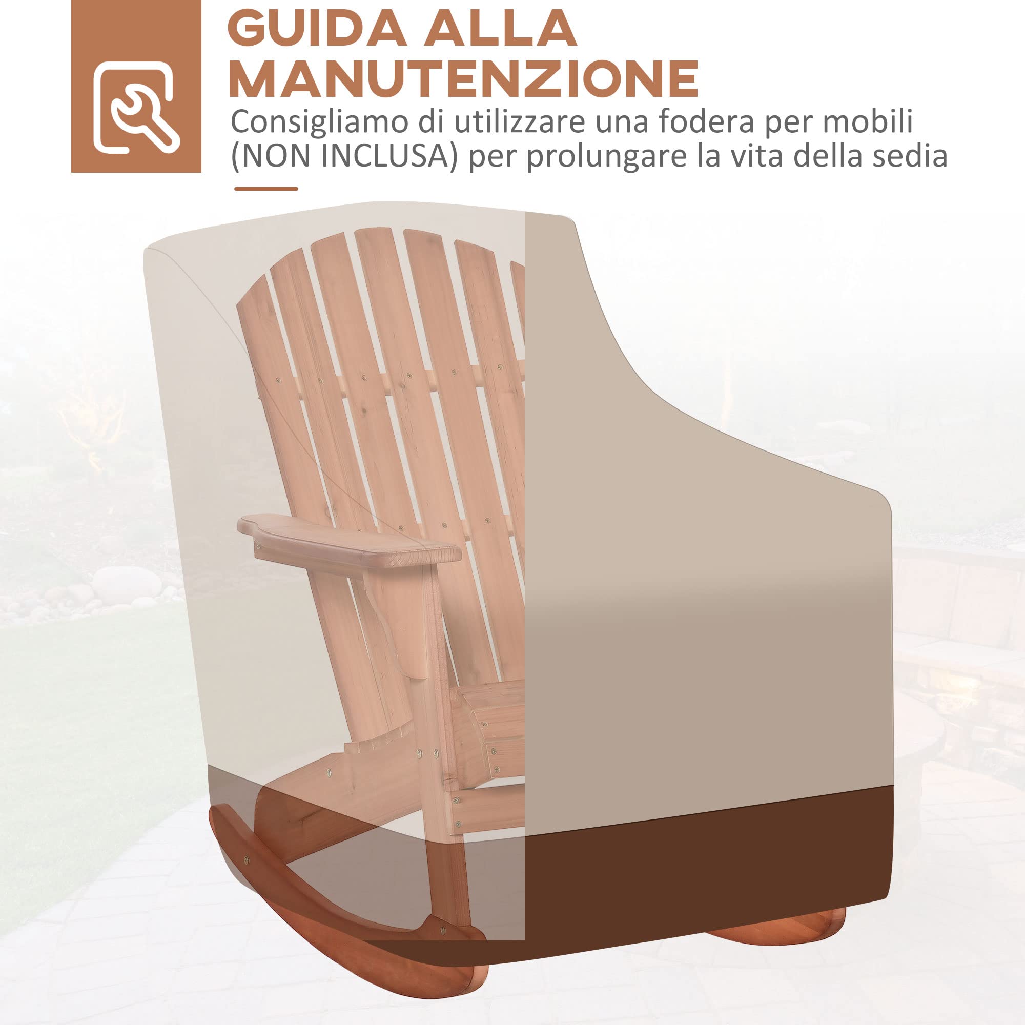 Outsunny Sedia Adirondack in Legno, Sedia a Dondolo per Giardino ed Esterni Impermeabile, 77x94x97cm Teak