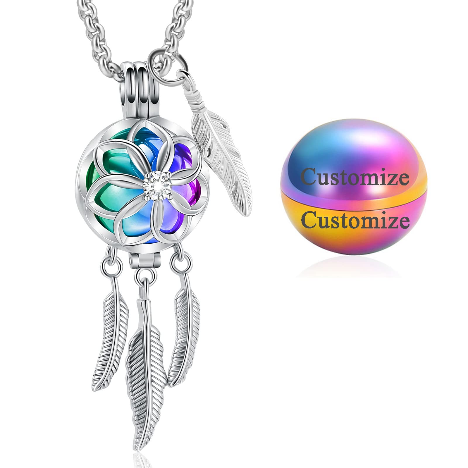 Cremation Jewelry Dream Catcher Urn Necklace for Ashes for Women Men Feather with Angel Wing Keepsake Memories Hollow Urn Pendant for Human Pet Ashes(