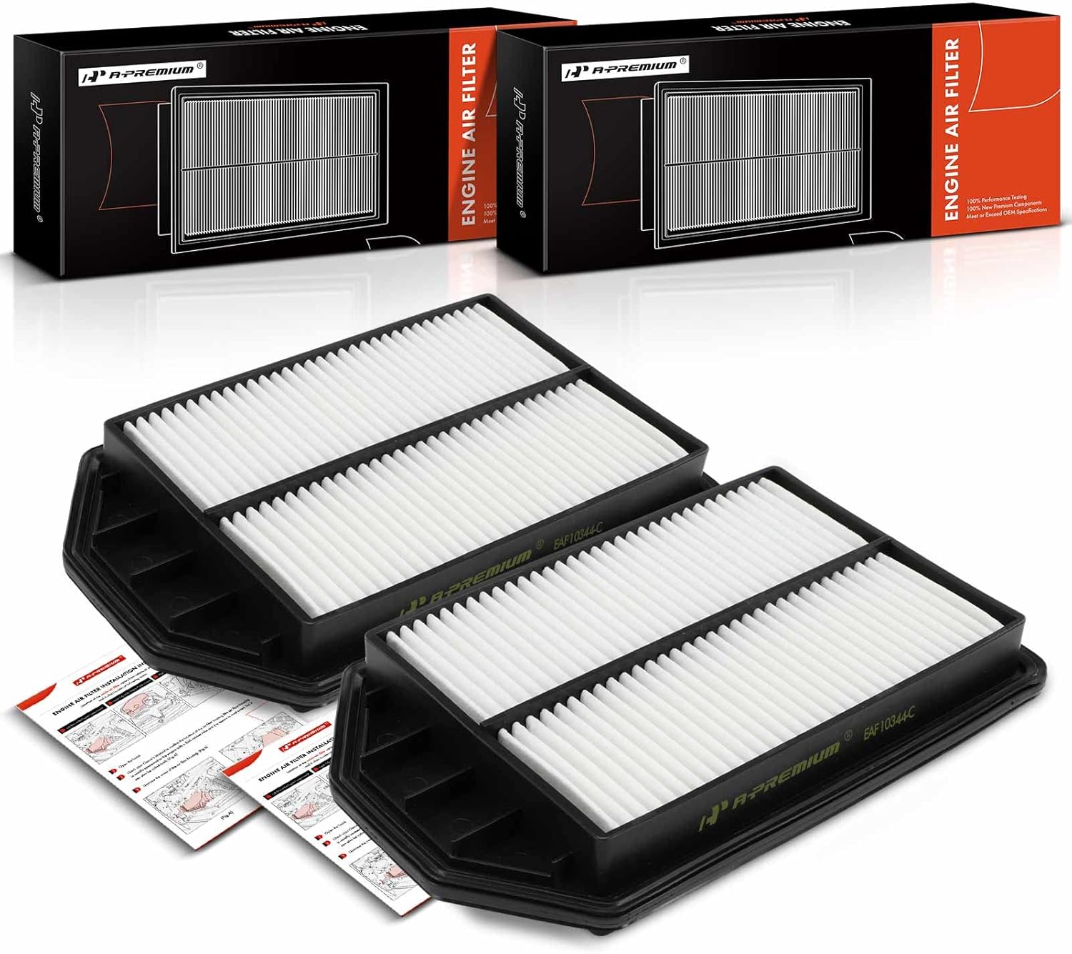 A-Premium 2-PC Engine Air Filter Compatible with Honda CR-V 2007 2008 2009, L4 2.4L, Rigid Panel, Replace# 17220RZA000