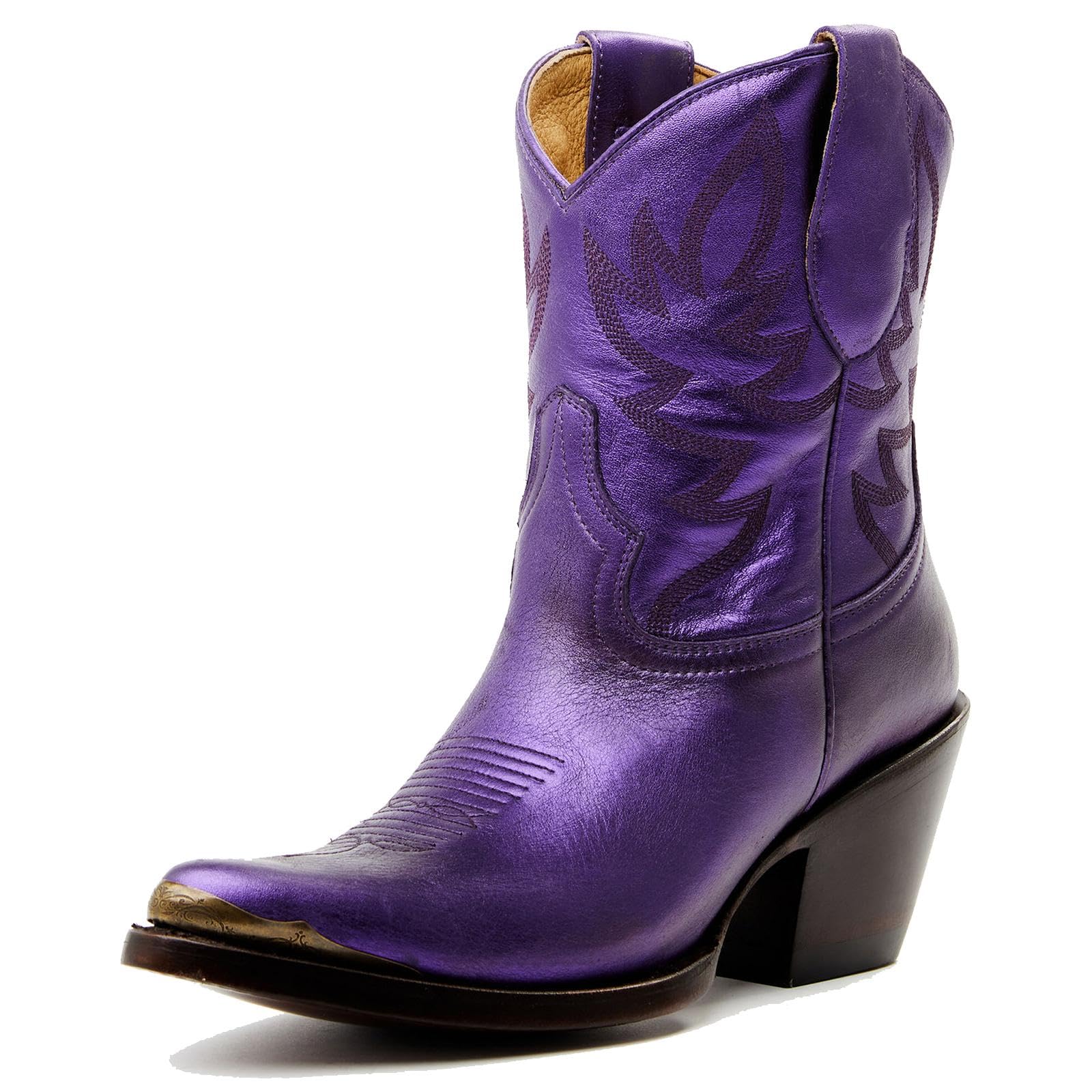 GORBINETI Women's Ankle Cowgirl Boots Pull on Suede Cowboy Boots Chunky Block Heel Western Boots Mid Calf Sky Blue Cowboy Boots US 5-14