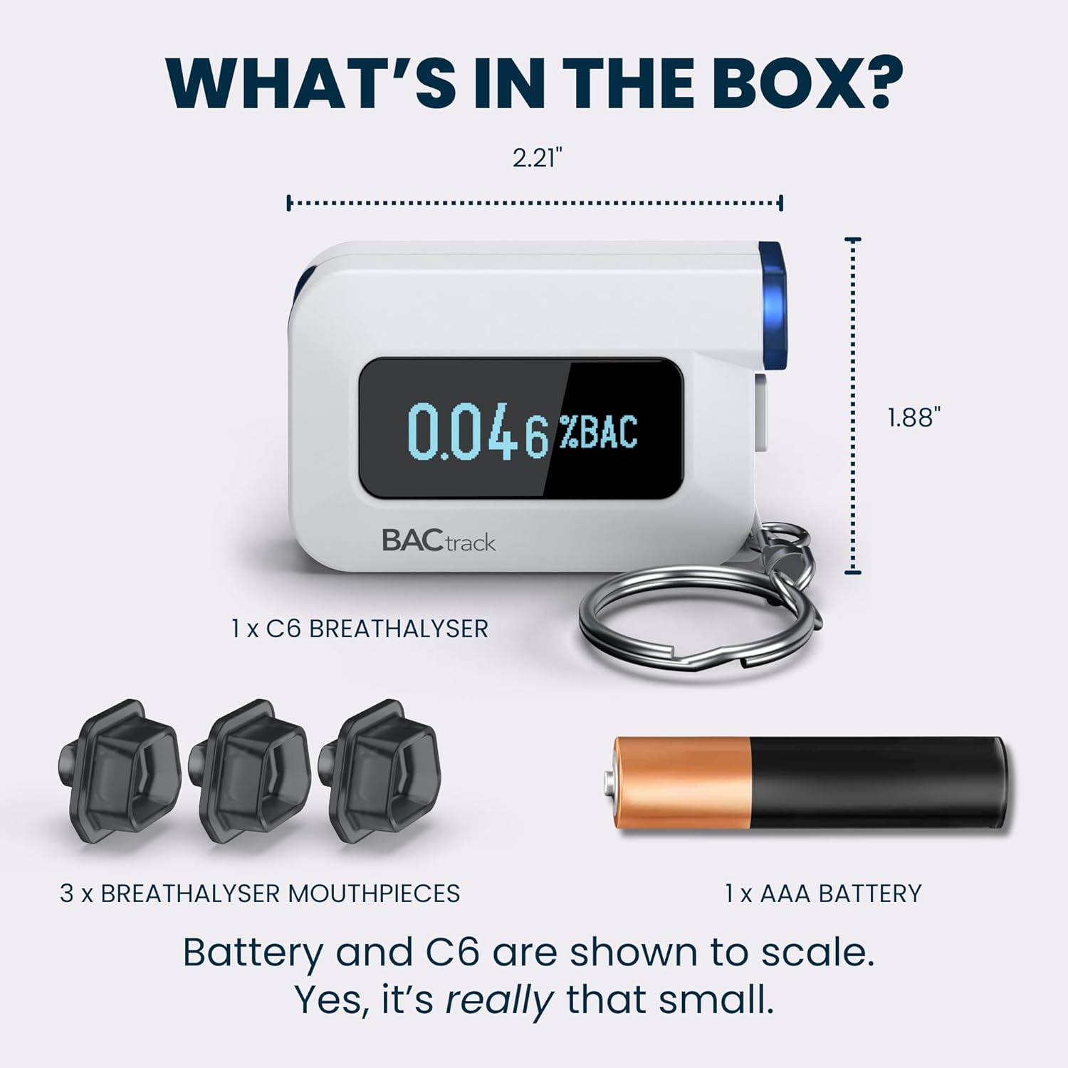 BACtrack C6 Keychain Breathalyzer | Professional-Grade Accuracy | Optional Wireless Smartphone Connectivity | Compatible w/ Apple iPhone, Google & Samsung Android Devices | Apple HealthKit Integration