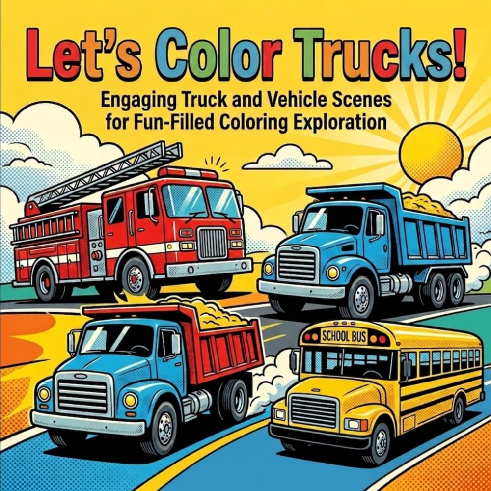 Let's Color Trucks!: Coloring book for all ages | Trucks & Vehicules | 8.5x8.5 Inches, 80 Pages | 40 drawing