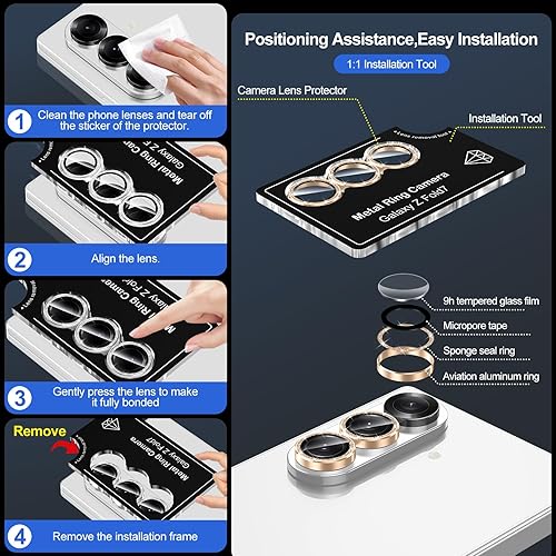 Vista 479 de para Samsung Galaxy Z Flip 7 Protector de Lente de Cámara, Cubierta de Lente de Vidrio Templado con Anillo de Metal Individual, [Fuerte Adhesión] 1