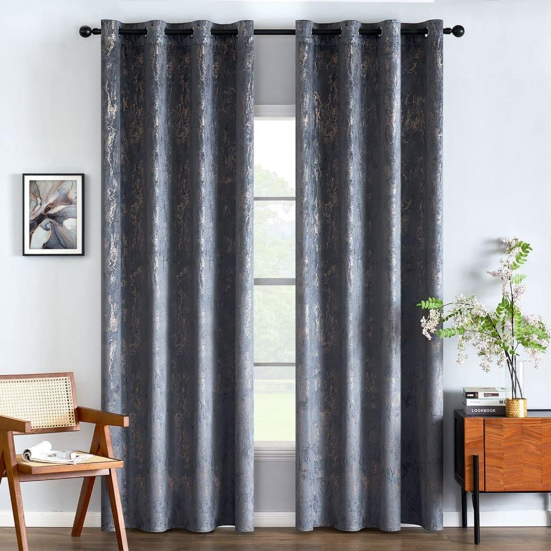 EMEMA Samtvorhänge Vorhang Blickdicht Vorhänge mit Ösen Gardinen Deko Ösenvorhang Dekoschal Dekogardinen für Schlafzimmer Wohnzimmer 2er Set 140 x 175 cm(B x H) Grau