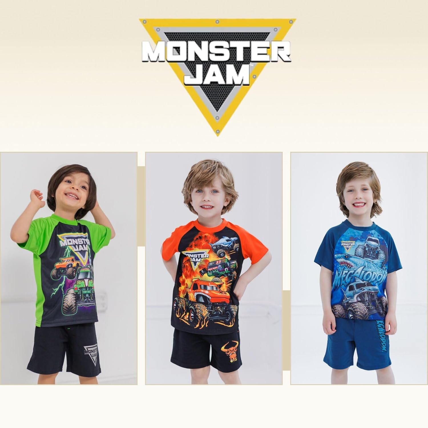Monster Jam Grave Digger El Toro Loco Megalodon T-Shirt Tank Top and French Terry Shorts 3 Piece Set Toddler to Big Kid - Image 3