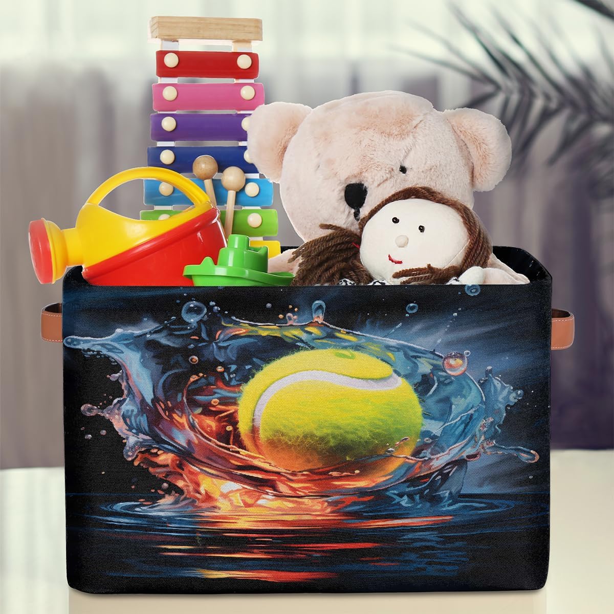 Small Storage Basket With Handles Kids Toy Sports Golf Water Storage Bins Collapsible Fabric Cube Storage Organizer Hamper for Nursery Living Room Bedroom Shelves Clothes Toy Box Gifts
