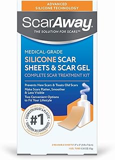 ScarAway Complete Scar Treatment Kit, Clinically Supported Treatment (Pack of 2) Tan Medical-Grade Silicone Scar Sheets (1.5" x 3") and Silicone Gel (0.35 Oz), Water-Resistant & Self-Adhesive