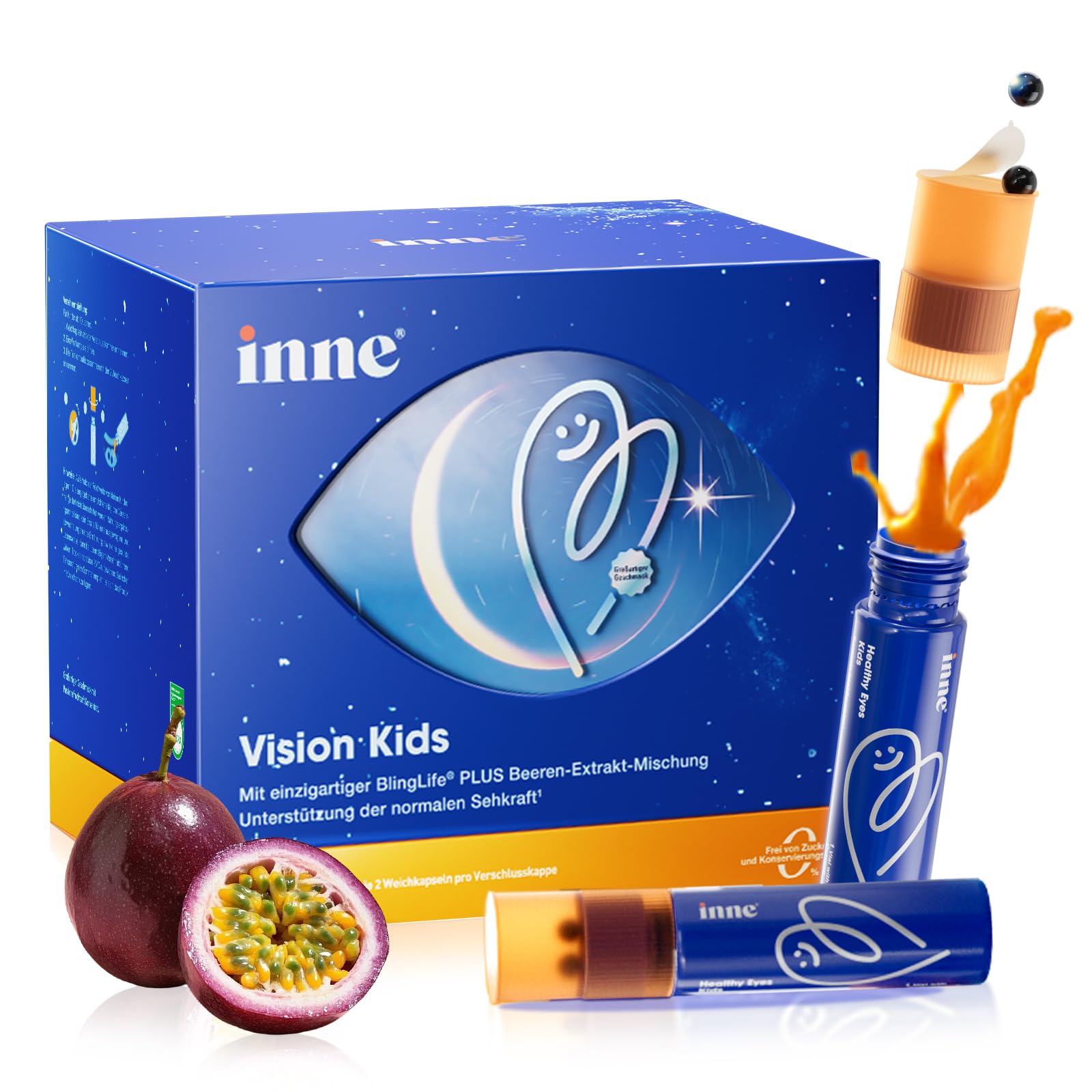 inne® Vision Kids Augenvitamine | mit 10 mg Lutein, 2mg Zeaxanthin, Vitamin A, Beeren- Augentrost-Extrakt | 20 Trinkampullen | Vegan | Nahrungsergänzungsmittel für Kinder ab 10 Jahren & Erwachsene