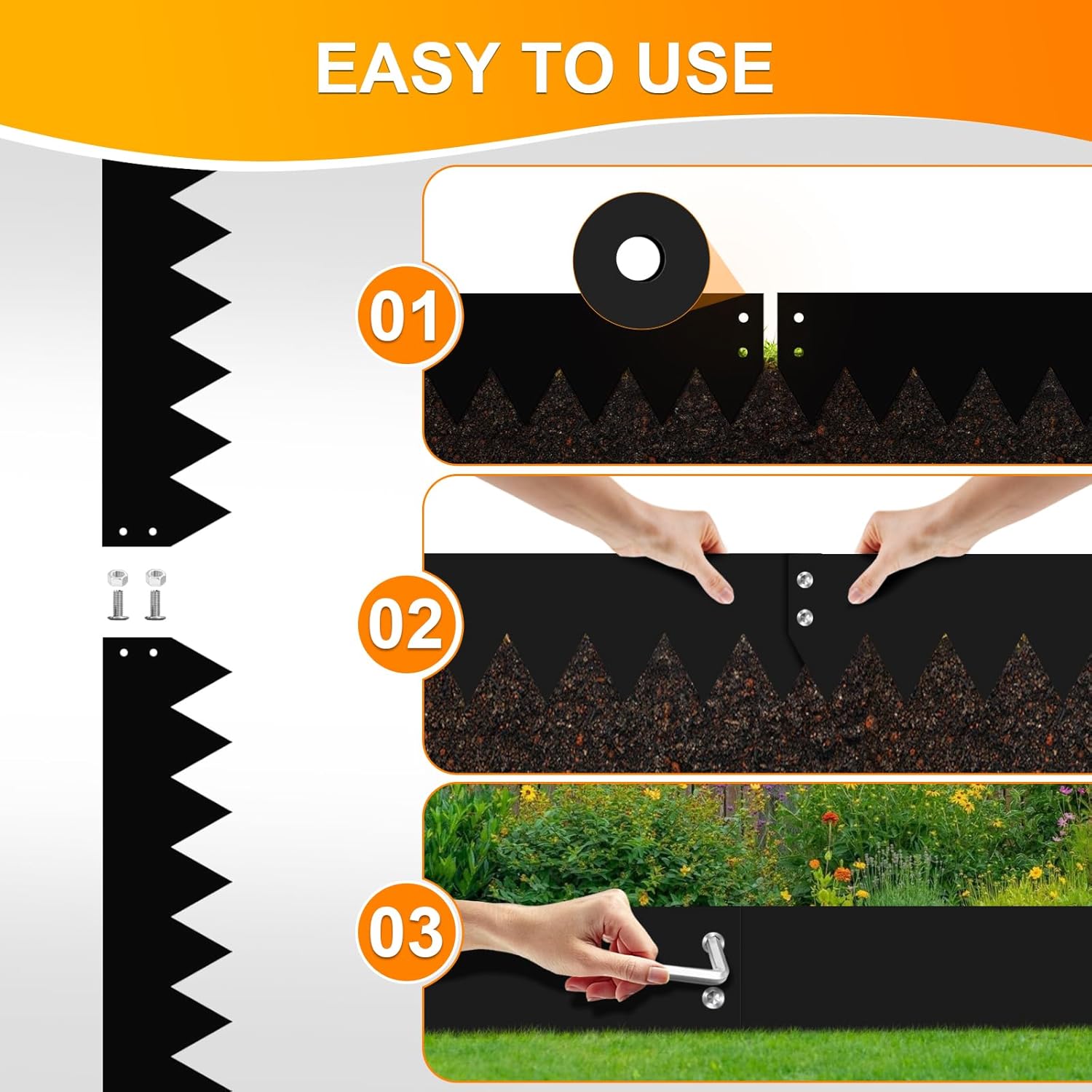 4 Inch Metal Landscape Edging, 6 Pack Galvanized Steel Garden Edging Border with Screws, Hammer in Landscape Edging for Yard & Pathway