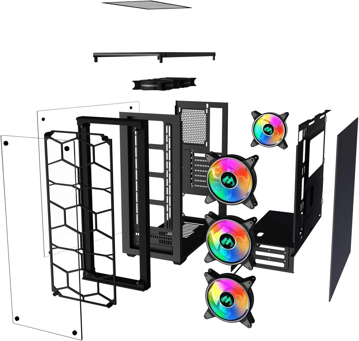 MUSETEX Mid Tower Case, ATX Case RGB LED Fans/Gaming Case PC Side Window Panel & 4 Dual Light Loop Fans Pre-Installed, Computer Case USB 3.0 Port,2 x USB 2.0 Port,903-D4
