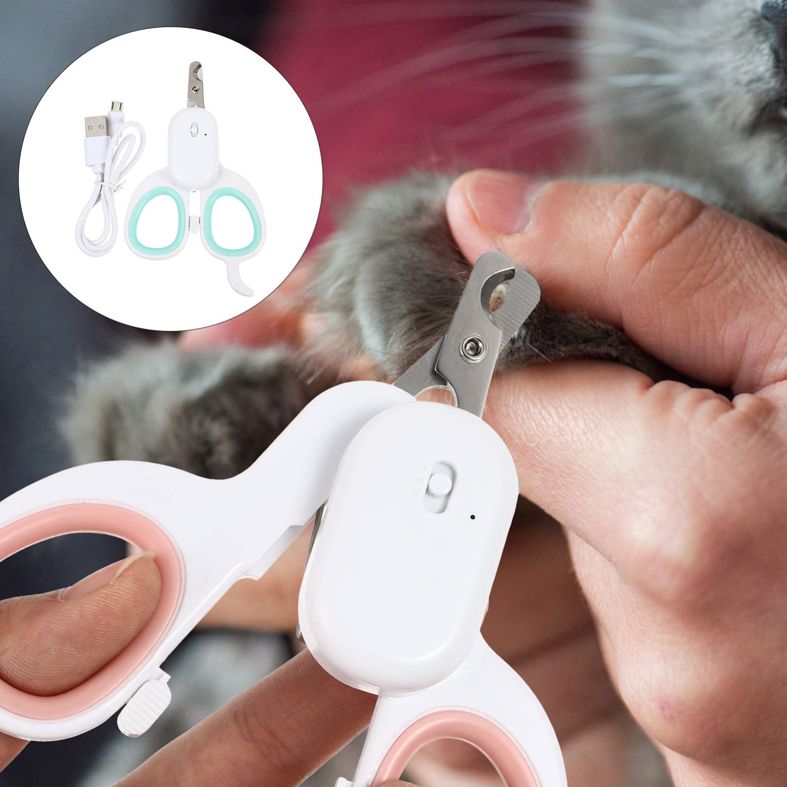 POPETPOP 3pezzi Tagliaunghie per Cani Ricaricabile con Luce LED Strumento per La delle Unghie degli Animali Domestici con Manico Antiscivolo e Ricarica USB