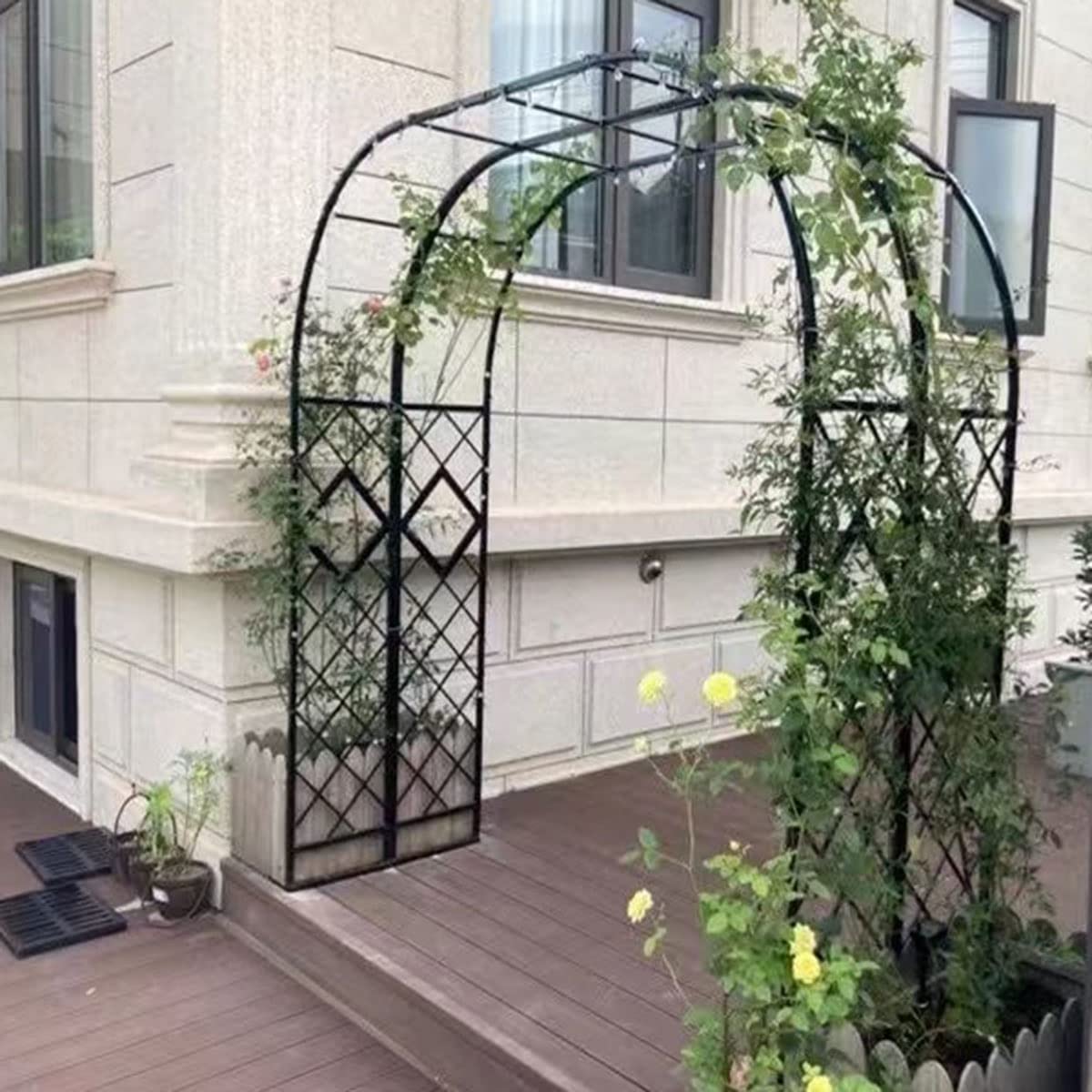 Maison Intelligente, Arche de Jardin en Treillis métallique et Fer, pergola Robuste, Arche Extra Large pour Plantes grimpantes d'extérieur - Arche Noire Stable