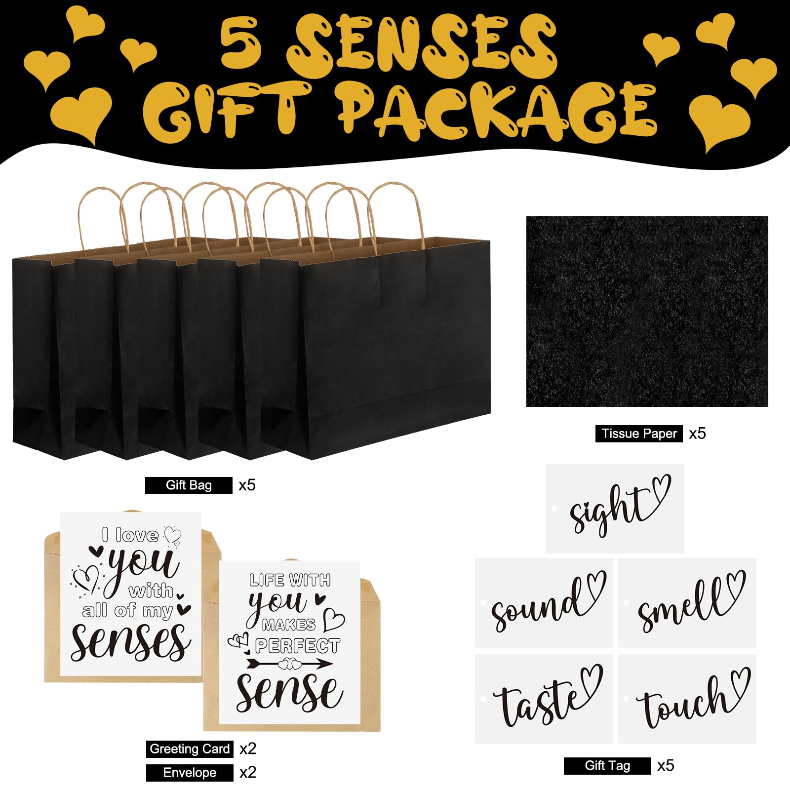 Kolldenn 5 Senses Gift Bags For Him Her With Ribbon Handles Sight Smell Touch Taste Sound Paper Gift Bags For Men Women Birthday Valentine Wedding Anniversary Party(Brown,12.6 X 8.7 X 4 - View #5