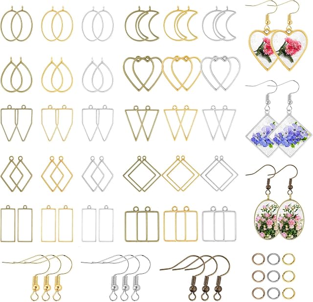 Prasacco 180 Pieces Open Bezels For Resin Hollow Frame Resin Moulds Resin Bezel Earring Pendants Resin Charms For Jewellery Necklace Pendant Earring Making Kit