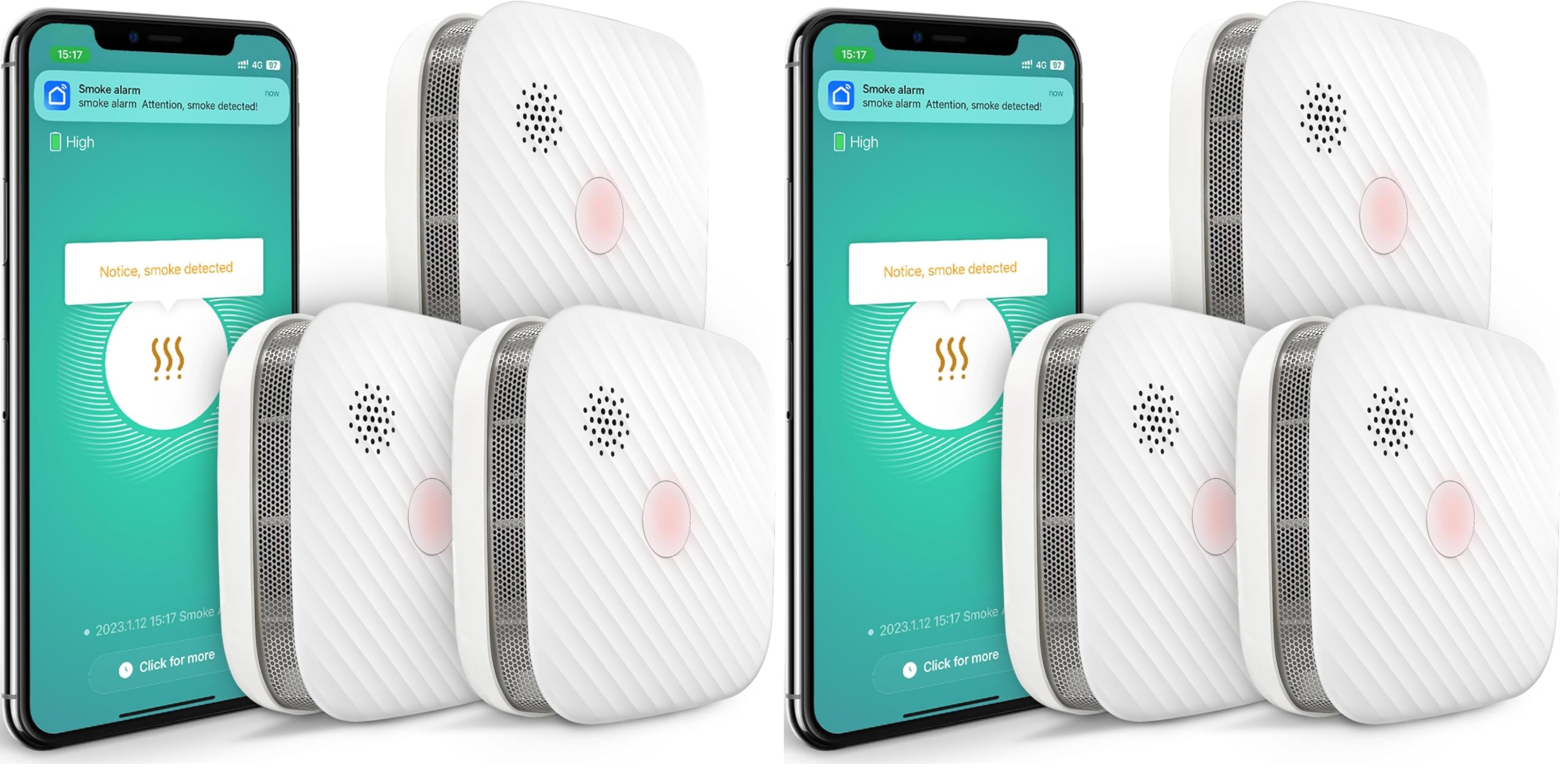 Funkrauchmelder Rauchmelder Vernetzt mit Magnethalterung,Photoelektrischem Sensor und Austauschbarer Batterie, Smart Homematic Rauchmelder WLAN für Smart Home(3-Pack) (Packung mit 2)