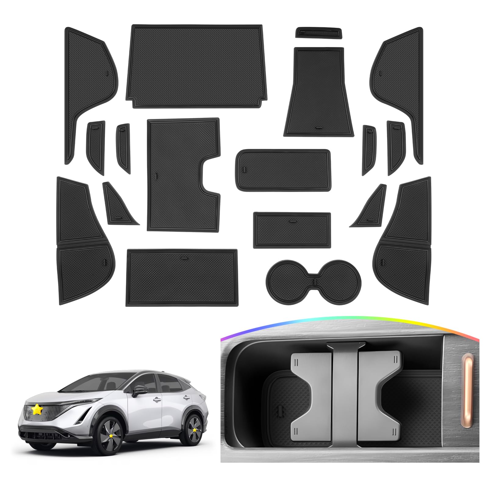 SKTU Door Slot Mat for 2023 2024 2025 Nissan Ariya Accessories Door Groove Gate Pad 18Pcs Fit 2023-2025 Ariya Door Compartment Cup Center Console