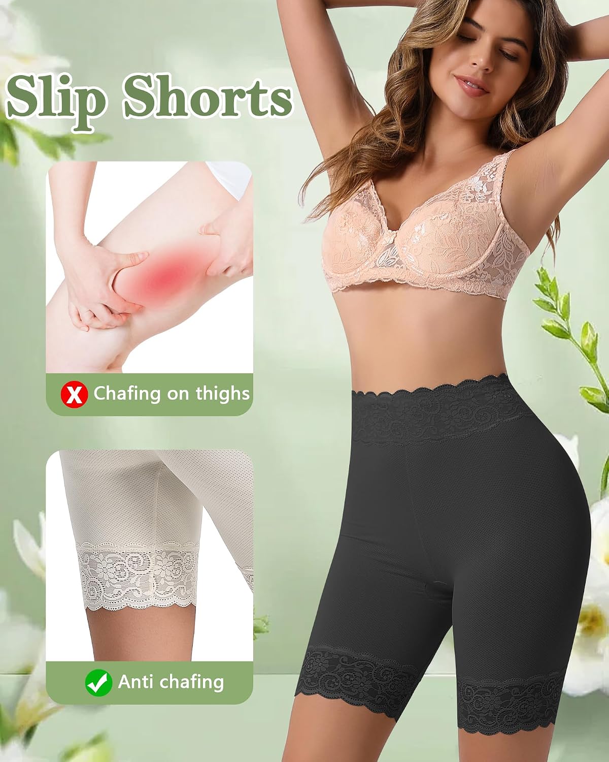 Women's Cooling Mesh Lace Slip Shorts for Under Dresses Anti Chafing, Anti-Roll Lace, Soft Breathable Skin-Friendly