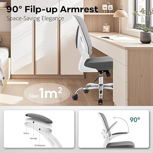 Miniatura 7 de Silla de oficina, silla de escritorio ergonómica de malla con soporte lumbar ajustable, silla de computadora con reposabrazos abatibles, sillas