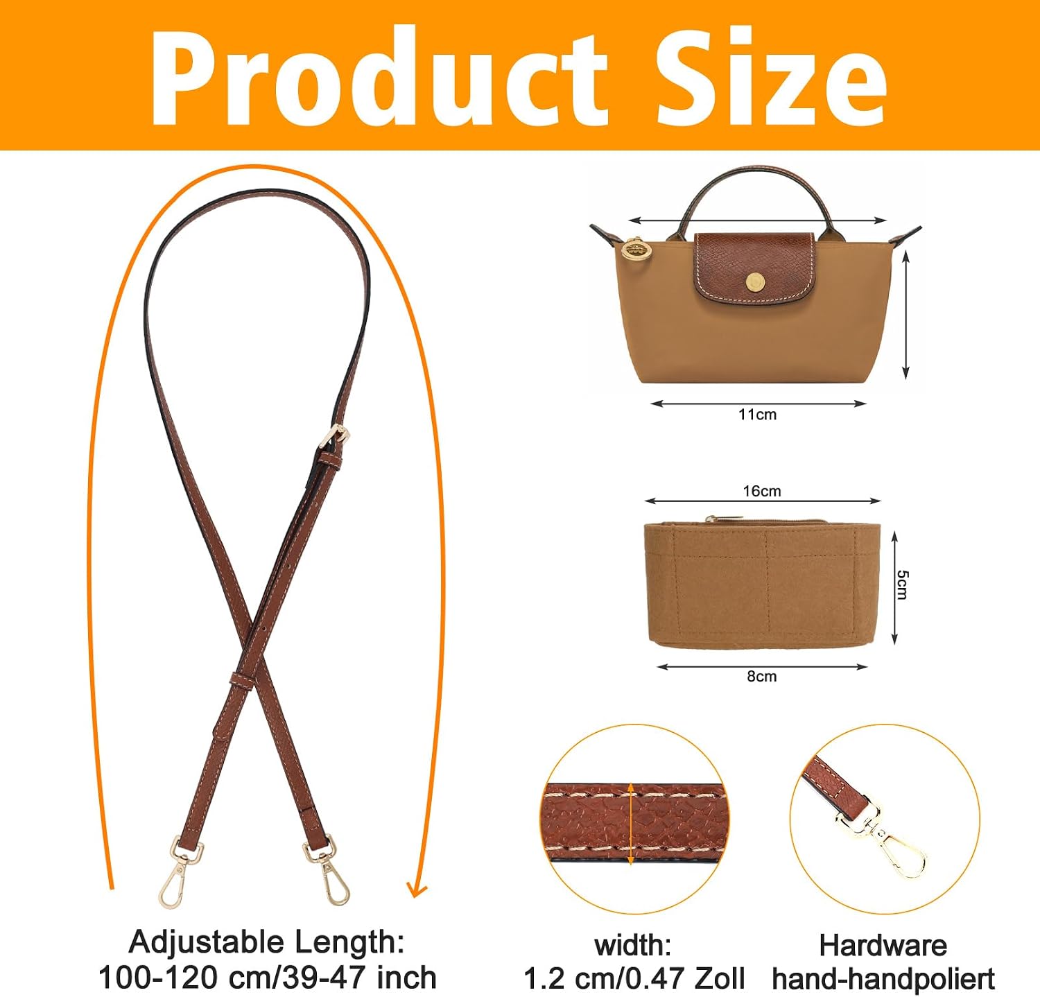 2Sets Shoulder Strap for Longchamp Bag Women, Purse Organizer, No-Punch Length Adjustable Leather Replacement Strap