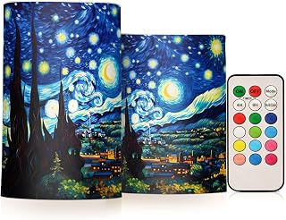 ALAZA Starry Sky Flickering Flameless Candles Battery Operated with Remote Timer,Tea Light Candles LED Pillar Votive Candles Set of 2 for Outdoor Indoor Decorations