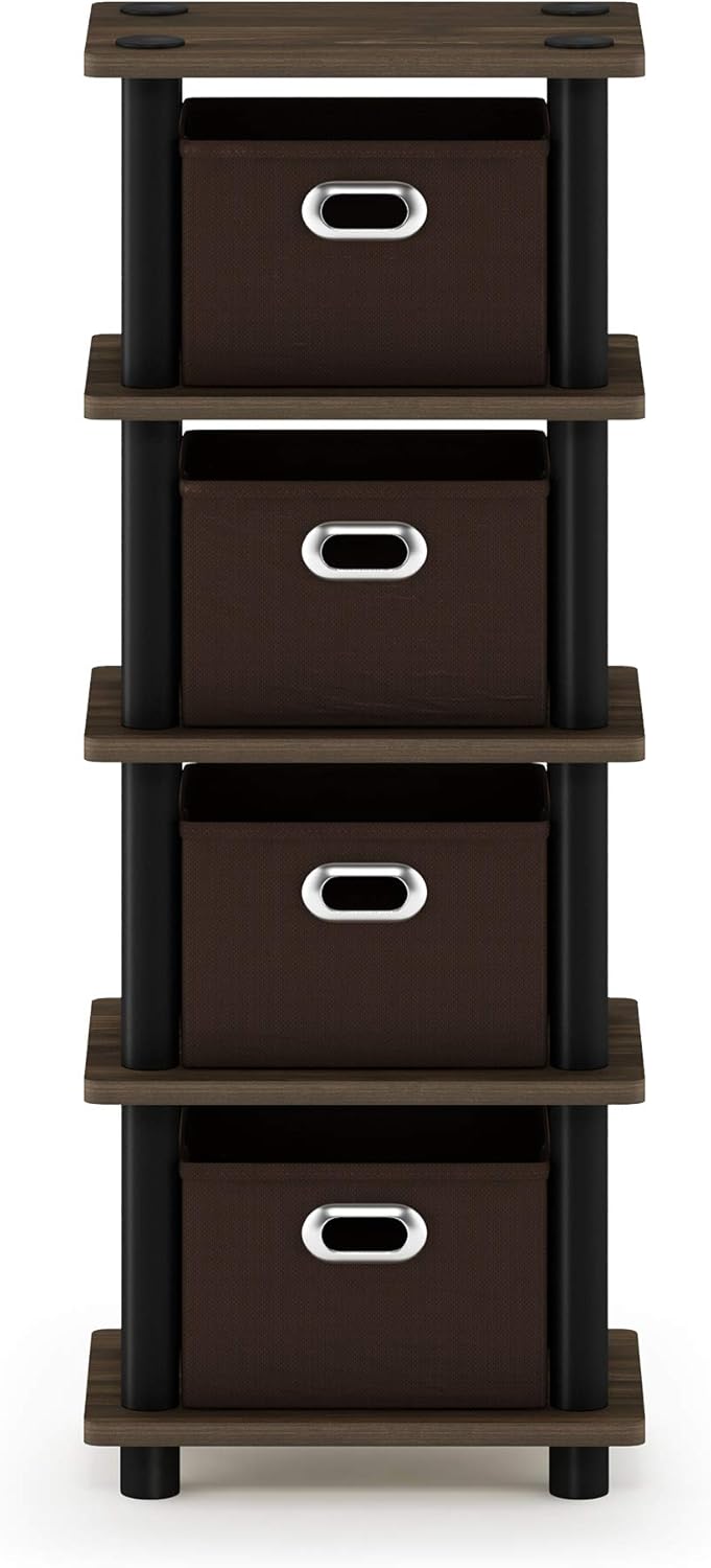 FURINNO Turn-N-Tube 4-Bins System Rack, Columbia Walnut/Black/Dark Brown