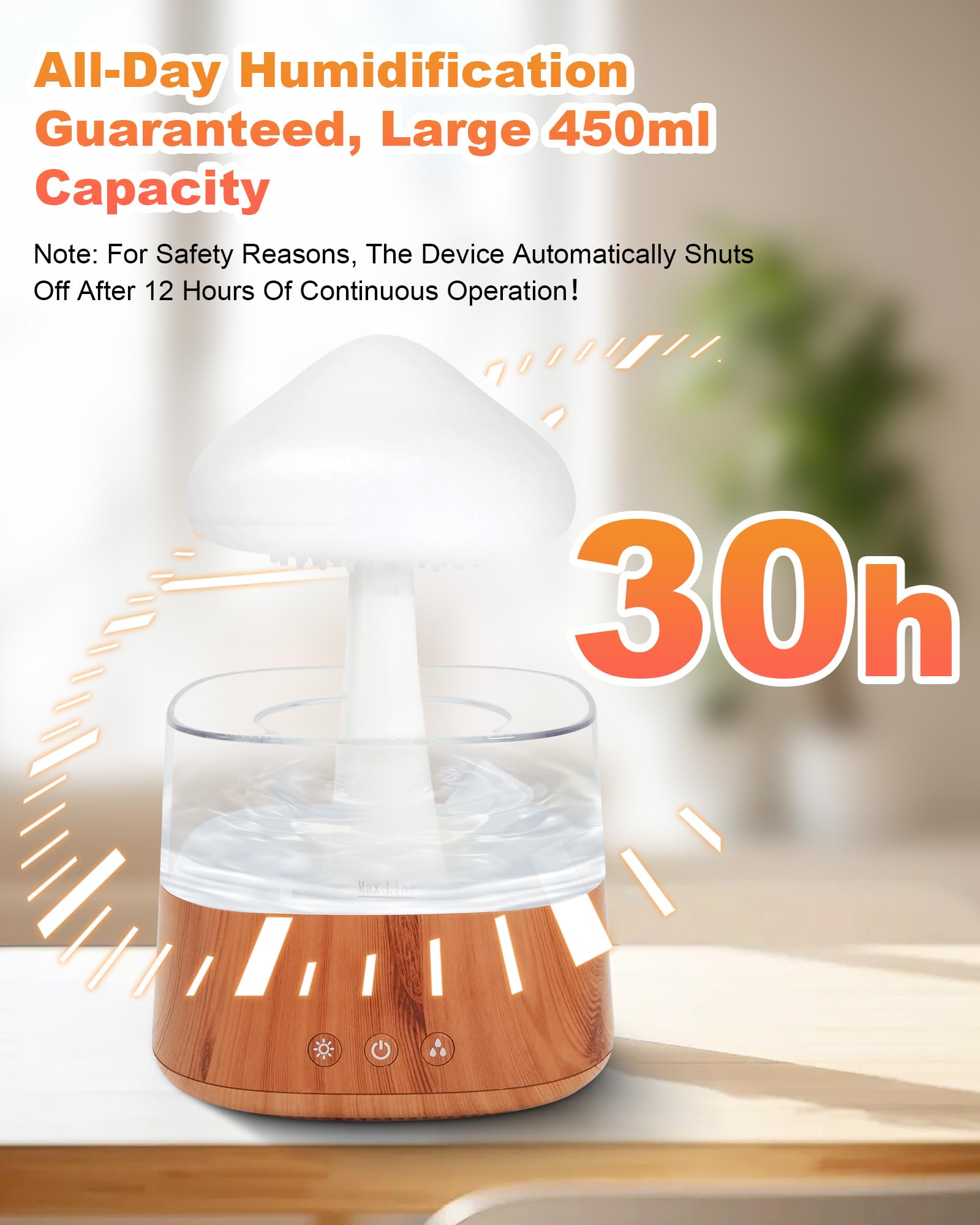 RUIZHI Rain Cloud Humidifier - Umidificatore 450ml, Diffusore di Aromi con Luce d'Atmosfera 30dB, 3 Modalità Lampada Fungo Pioggia Umidificazione per Cameretta, Camera da Letto, Casa, Ufficio