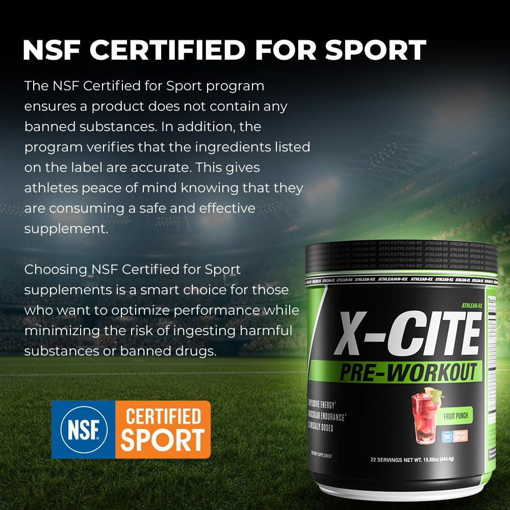 X-CITE Pre-Workout by ATHLEAN-X - Enhanced Formula with Beta-Alanine, Creatine & Caffeine for Ultimate Energy, Endurance, Focus & Muscle Pump, NSF Certified for Sports (Fruit Punch) — Amazon image 5